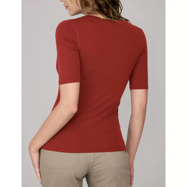 Amoretu Womens V Neck T Shirts Slim Fitted Half Sleeve Tops Basic TeesRust Red