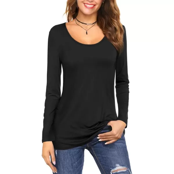 Amoretu Tops for Women Basic Long Sleeve T Shirts Plain Casual Loose Fit Round Neck Tee for Fall ClothingBlack