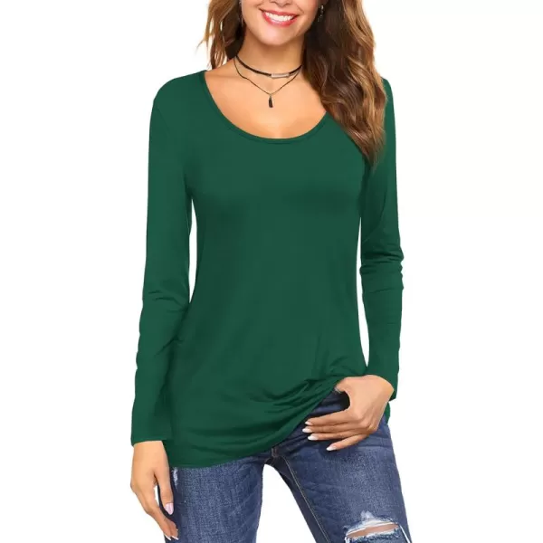 Amoretu Tops for Women Basic Long Sleeve T Shirts Plain Casual Loose Fit Round Neck Tee for Fall ClothingDark Green