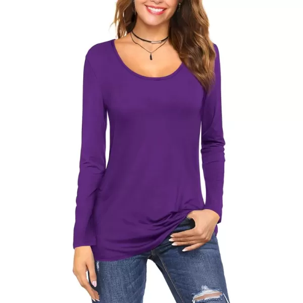 Amoretu Tops for Women Basic Long Sleeve T Shirts Plain Casual Loose Fit Round Neck Tee for Fall ClothingDark Purple