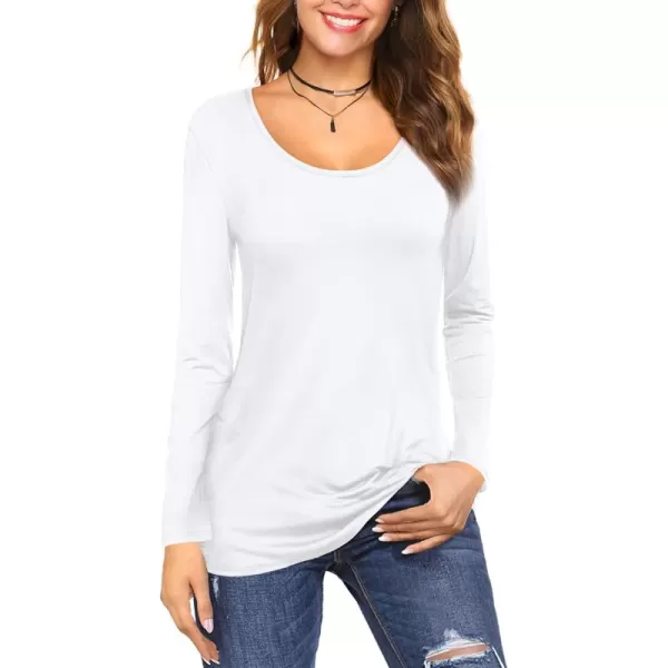 Amoretu Tops for Women Basic Long Sleeve T Shirts Plain Casual Loose Fit Round Neck Tee for Fall ClothingWhite