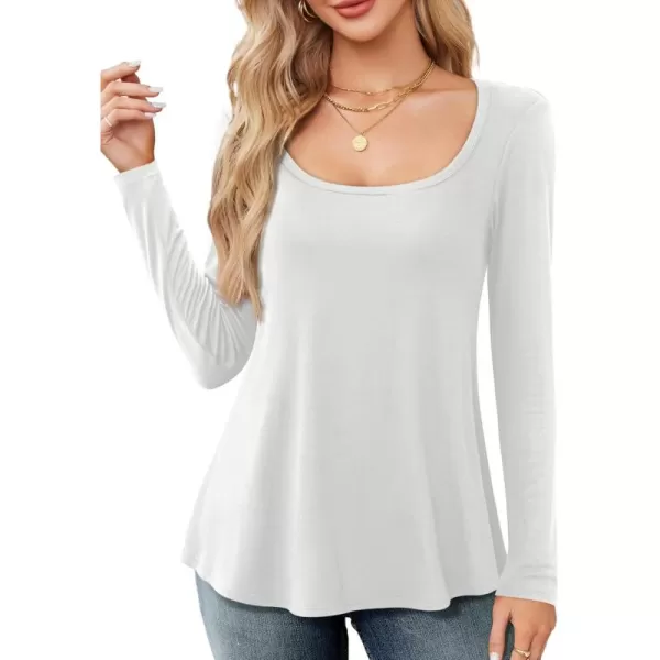 Amoretu Womens Scoop Neck Tshirt Long Sleeve Shirts Swing Tunic Tops Loose FitWhite