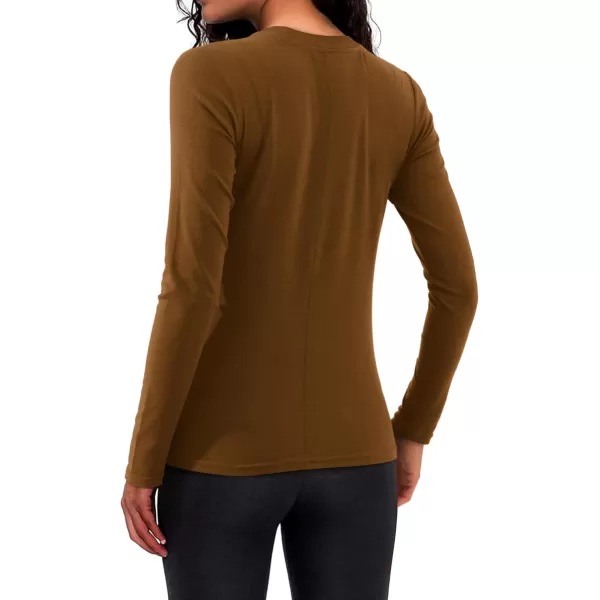 imageAmoretu Womens Long Sleeve Basic Shirts Fall Casual Crewneck Slim Fit Tops TeesBrown