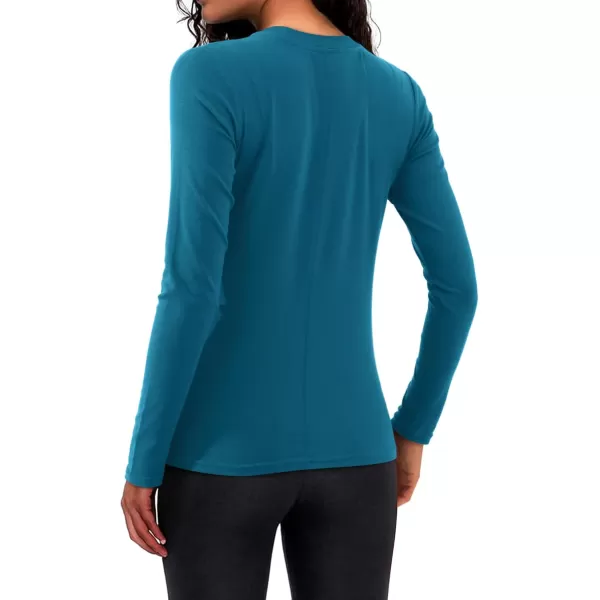 imageAmoretu Womens Long Sleeve Basic Shirts Fall Casual Crewneck Slim Fit Tops TeesTeal