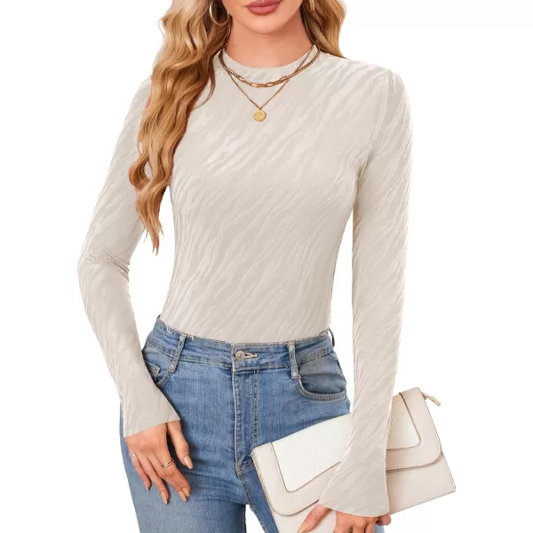 imageAmoretu Womens Long Sleeve Shirts Fall Casual Crew Neck Tops Lightweight Layer Fashion Textured TshirtsBeige