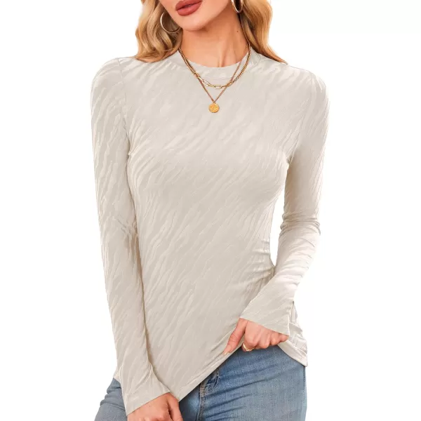 imageAmoretu Womens Long Sleeve Shirts Fall Casual Crew Neck Tops Lightweight Layer Fashion Textured TshirtsBeige