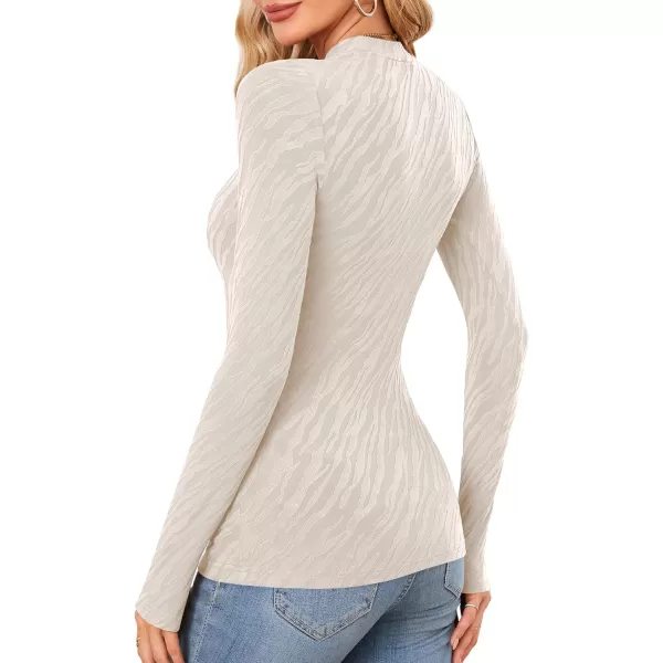 imageAmoretu Womens Long Sleeve Shirts Fall Casual Crew Neck Tops Lightweight Layer Fashion Textured TshirtsBeige