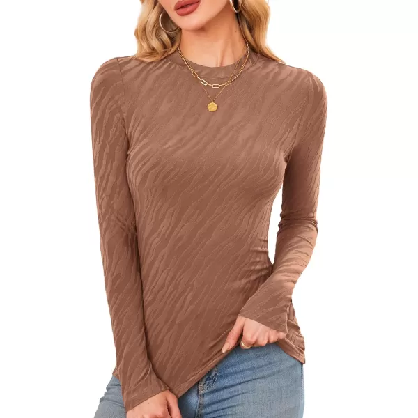 imageAmoretu Womens Long Sleeve Shirts Fall Casual Crew Neck Tops Lightweight Layer Fashion Textured TshirtsCoffee