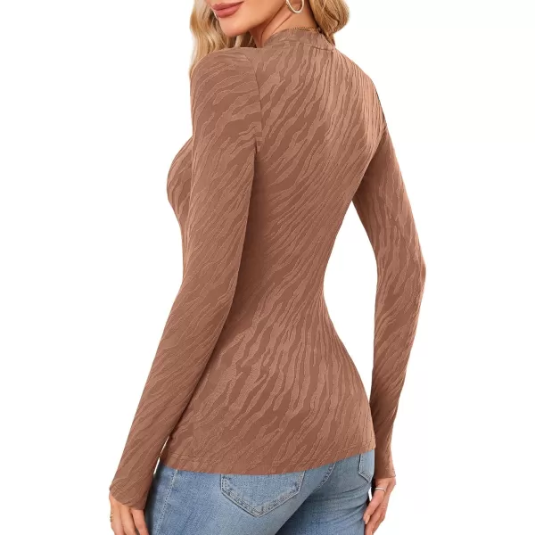 imageAmoretu Womens Long Sleeve Shirts Fall Casual Crew Neck Tops Lightweight Layer Fashion Textured TshirtsCoffee