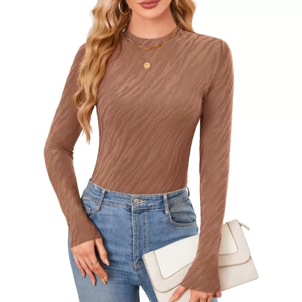 imageAmoretu Womens Long Sleeve Shirts Fall Casual Crew Neck Tops Lightweight Layer Fashion Textured TshirtsCoffee