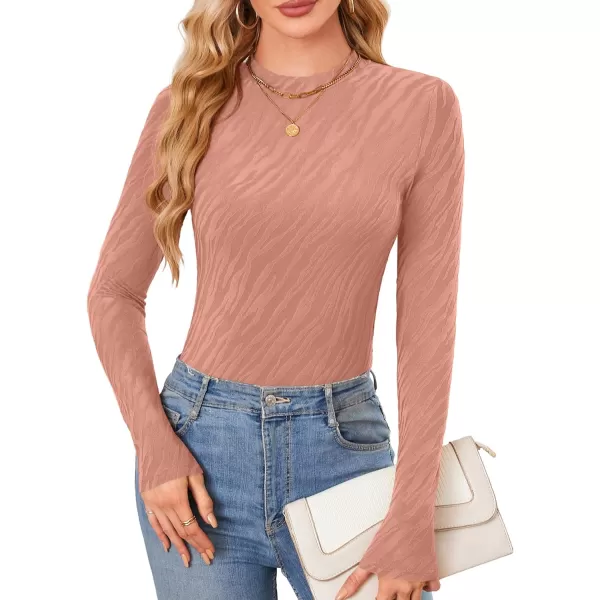imageAmoretu Womens Long Sleeve Shirts Fall Casual Crew Neck Tops Lightweight Layer Fashion Textured TshirtsOrange Pink