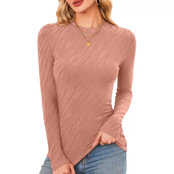 imageAmoretu Womens Long Sleeve Shirts Fall Casual Crew Neck Tops Lightweight Layer Fashion Textured TshirtsOrange Pink