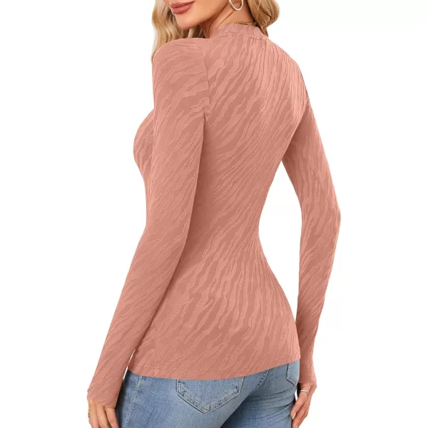 imageAmoretu Womens Long Sleeve Shirts Fall Casual Crew Neck Tops Lightweight Layer Fashion Textured TshirtsOrange Pink
