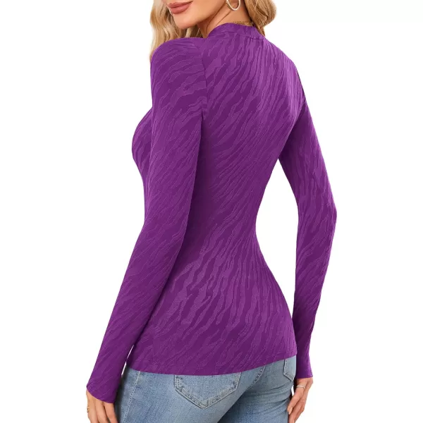 imageAmoretu Womens Long Sleeve Shirts Fall Casual Crew Neck Tops Lightweight Layer Fashion Textured TshirtsPurple