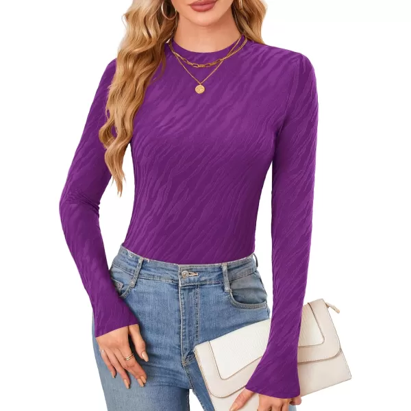 imageAmoretu Womens Long Sleeve Shirts Fall Casual Crew Neck Tops Lightweight Layer Fashion Textured TshirtsPurple