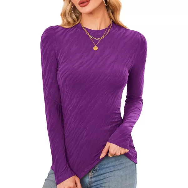 imageAmoretu Womens Long Sleeve Shirts Fall Casual Crew Neck Tops Lightweight Layer Fashion Textured TshirtsPurple