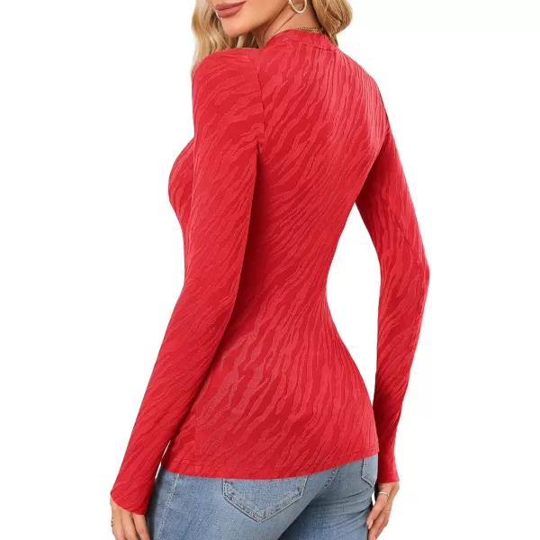 imageAmoretu Womens Long Sleeve Shirts Fall Casual Crew Neck Tops Lightweight Layer Fashion Textured TshirtsRed
