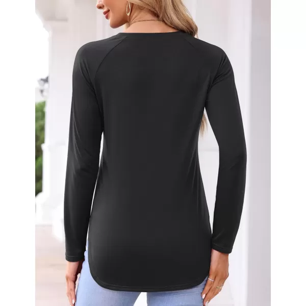 imageAmoretu Womens Tunic Tops Raglan Long Sleeve Crew Neck Shirts Side Slit TeesBlack