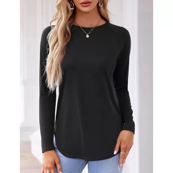 imageAmoretu Womens Tunic Tops Raglan Long Sleeve Crew Neck Shirts Side Slit TeesBlack