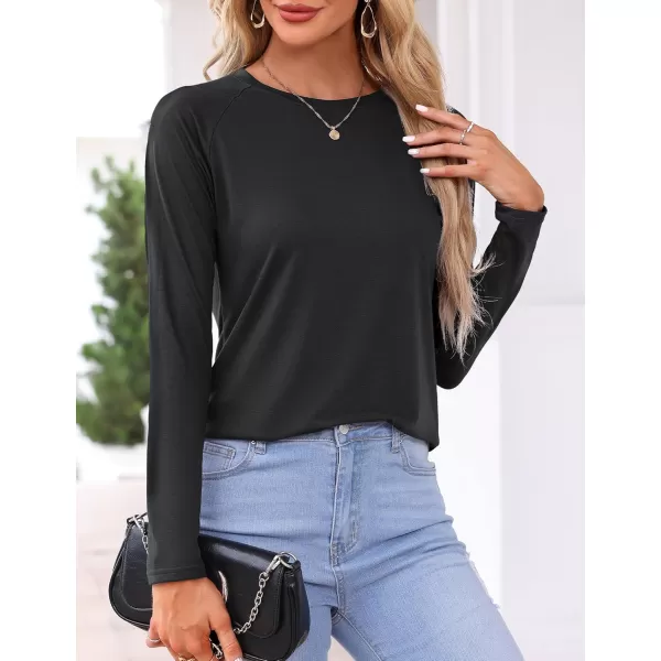 imageAmoretu Womens Tunic Tops Raglan Long Sleeve Crew Neck Shirts Side Slit TeesBlack