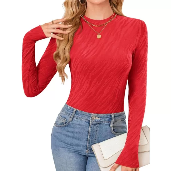 imageAmoretu Womens Long Sleeve Shirts Fall Casual Crew Neck Tops Lightweight Layer Fashion Textured TshirtsRed