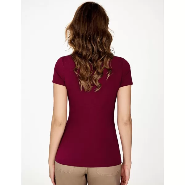 imageAmoretu Womens Boat Neck Short Sleeve Shirts Summer Ribbed Slim Fit Tshirt Basic Top BlousesBurgundy