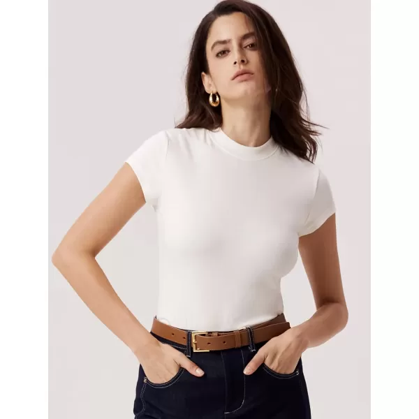 imageAmoretu Womens Boat Neck Short Sleeve Shirts Summer Ribbed Slim Fit Tshirt Basic Top BlousesLinen White