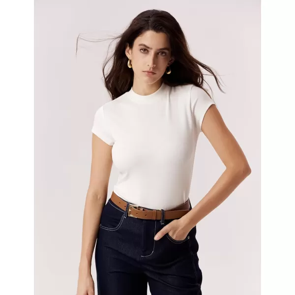 imageAmoretu Womens Boat Neck Short Sleeve Shirts Summer Ribbed Slim Fit Tshirt Basic Top BlousesLinen White
