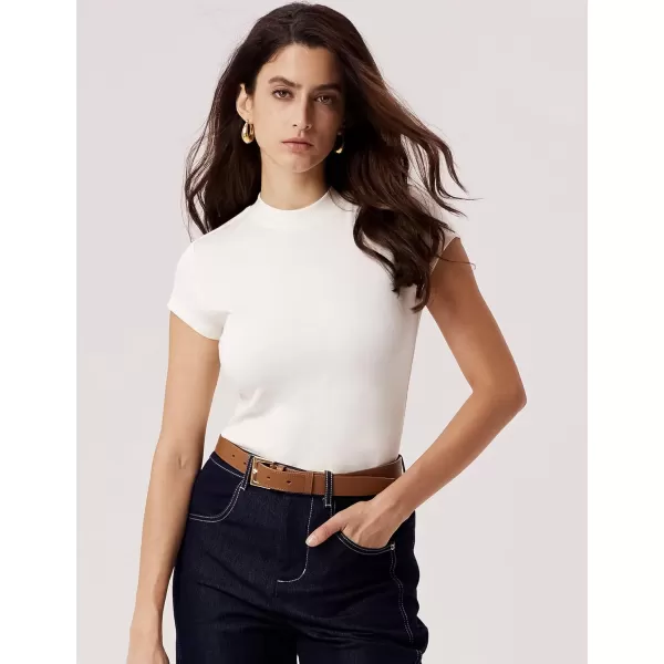 imageAmoretu Womens Boat Neck Short Sleeve Shirts Summer Ribbed Slim Fit Tshirt Basic Top BlousesLinen White