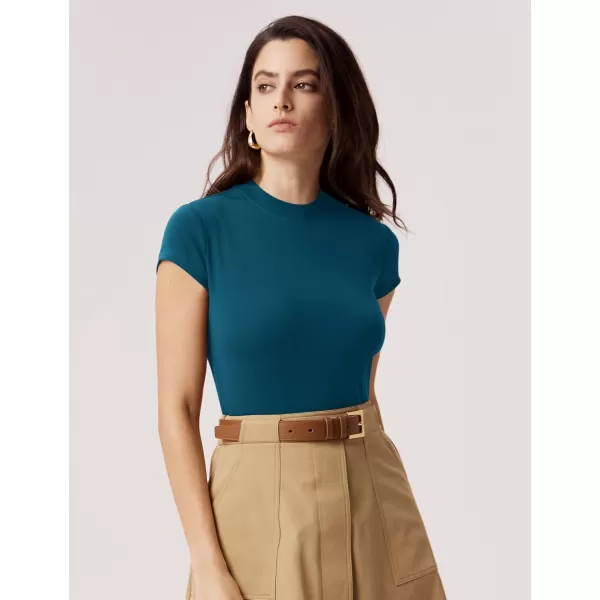 imageAmoretu Womens Boat Neck Short Sleeve Shirts Summer Ribbed Slim Fit Tshirt Basic Top BlousesPeacock Blue