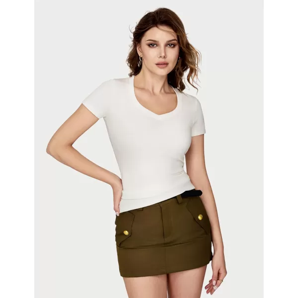 imageAmoretu Womens Boat Neck Short Sleeve Shirts Summer Ribbed Slim Fit Tshirt Basic Top BlousesWhitePure White