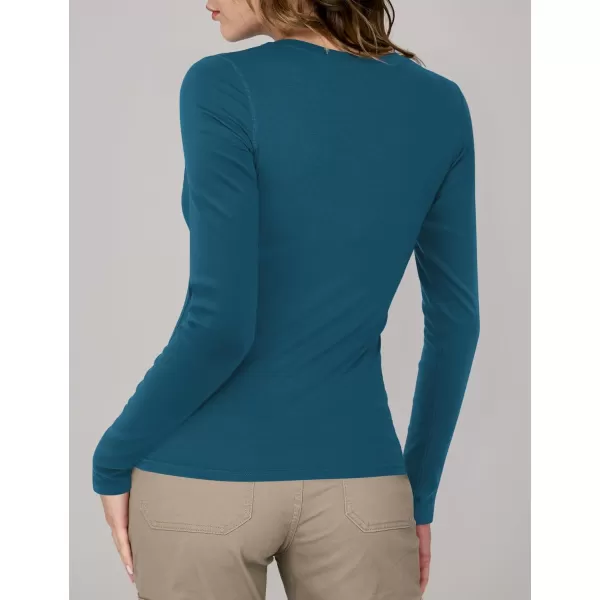 imageAmoretu Womens Fitted Long Sleeve Shirts V Neck Tshirts Basic Tee TopsPeacock Blue