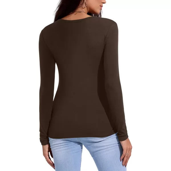 imageAmoretu Womens Long Sleeve Shirt Top V Neck Slim Fit Tshirt Basic TeeCoffee