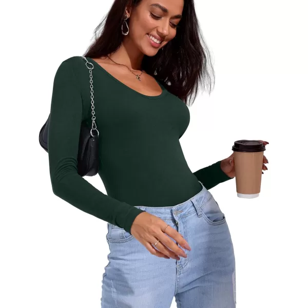 imageAmoretu Womens Long Sleeve Shirt Top V Neck Slim Fit Tshirt Basic TeeDark Green