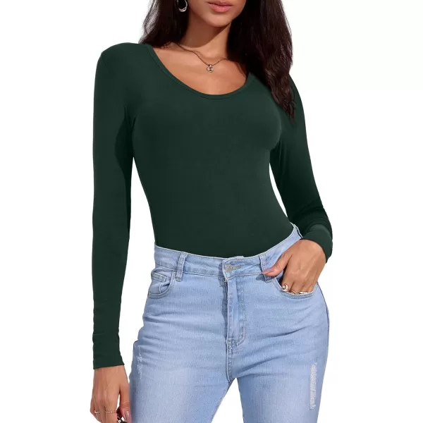 imageAmoretu Womens Long Sleeve Shirt Top V Neck Slim Fit Tshirt Basic TeeDark Green