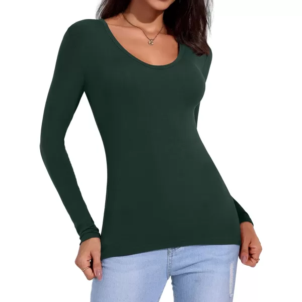 imageAmoretu Womens Long Sleeve Shirt Top V Neck Slim Fit Tshirt Basic TeeDark Green