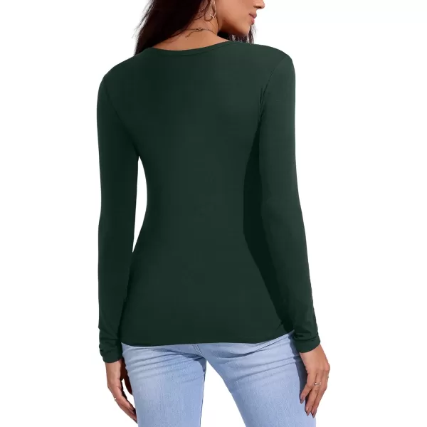 imageAmoretu Womens Long Sleeve Shirt Top V Neck Slim Fit Tshirt Basic TeeDark Green