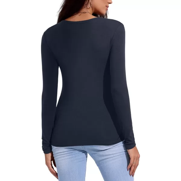 imageAmoretu Womens Long Sleeve Shirt Top V Neck Slim Fit Tshirt Basic TeeNavy Blue