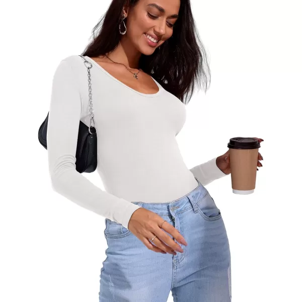 imageAmoretu Womens Long Sleeve Shirt Top V Neck Slim Fit Tshirt Basic TeeWhite