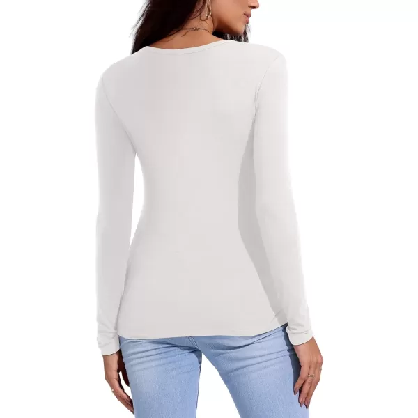 imageAmoretu Womens Long Sleeve Shirt Top V Neck Slim Fit Tshirt Basic TeeWhite