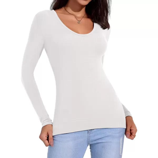 imageAmoretu Womens Long Sleeve Shirt Top V Neck Slim Fit Tshirt Basic TeeWhite