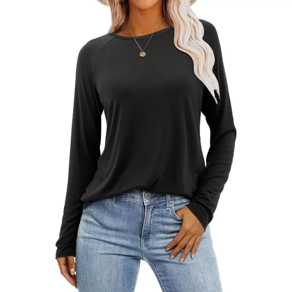 imageAmoretu Womens Long Sleeve T Shirts Casual Loose Round Neck Tops Fall Raglan Sleeve Tunic ShirtsBlack