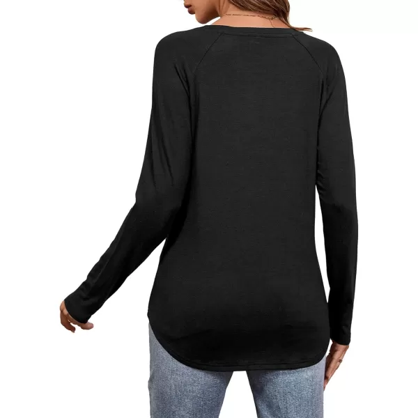 imageAmoretu Womens Long Sleeve T Shirts Casual Loose Round Neck Tops Fall Raglan Sleeve Tunic ShirtsBlack