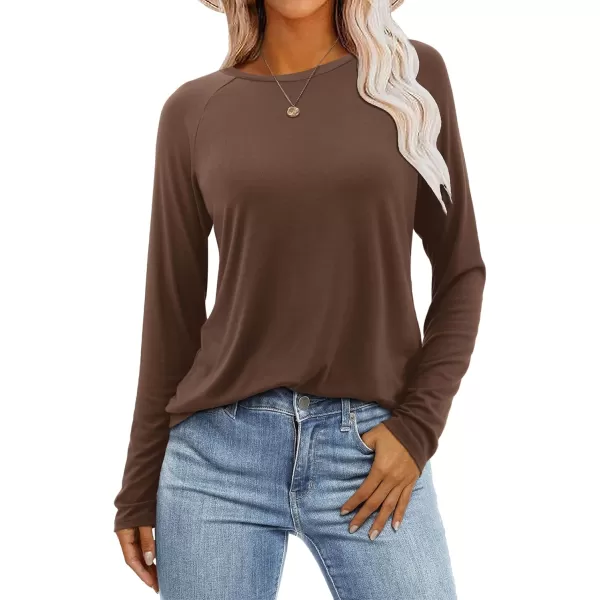 imageAmoretu Womens Long Sleeve T Shirts Casual Loose Round Neck Tops Fall Raglan Sleeve Tunic ShirtsCoffee