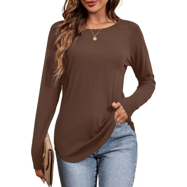 imageAmoretu Womens Long Sleeve T Shirts Casual Loose Round Neck Tops Fall Raglan Sleeve Tunic ShirtsCoffee