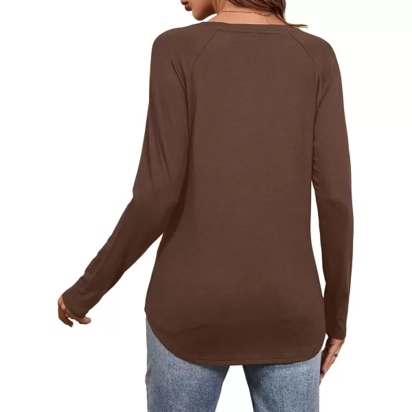 imageAmoretu Womens Long Sleeve T Shirts Casual Loose Round Neck Tops Fall Raglan Sleeve Tunic ShirtsCoffee