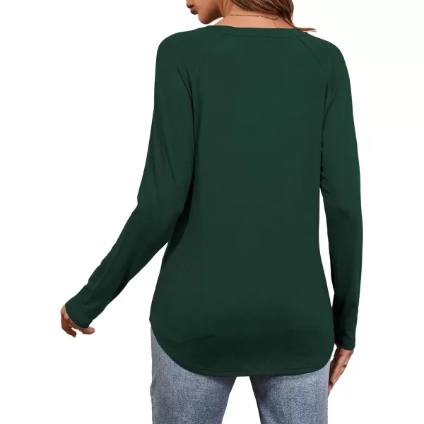 imageAmoretu Womens Long Sleeve T Shirts Casual Loose Round Neck Tops Fall Raglan Sleeve Tunic ShirtsDeep Green