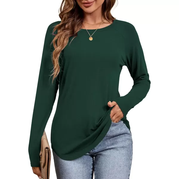 imageAmoretu Womens Long Sleeve T Shirts Casual Loose Round Neck Tops Fall Raglan Sleeve Tunic ShirtsDeep Green