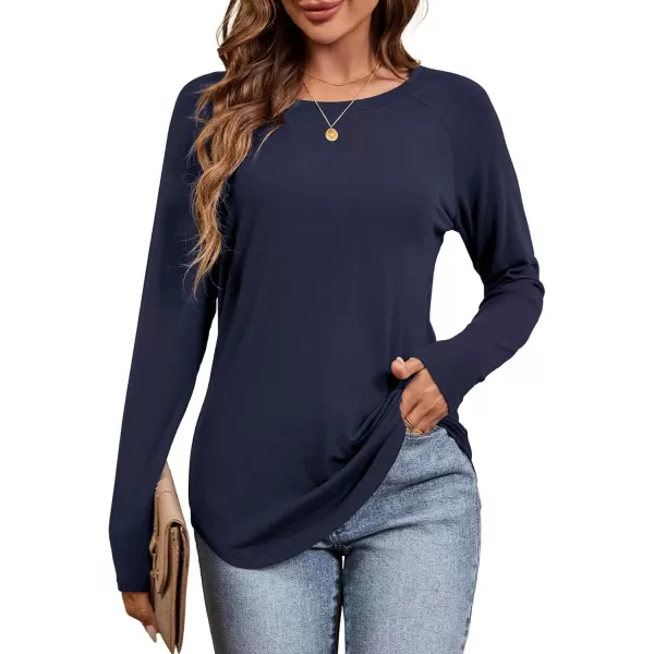 imageAmoretu Womens Long Sleeve T Shirts Casual Loose Round Neck Tops Fall Raglan Sleeve Tunic ShirtsNavy