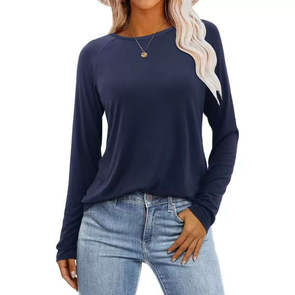 imageAmoretu Womens Long Sleeve T Shirts Casual Loose Round Neck Tops Fall Raglan Sleeve Tunic ShirtsNavy